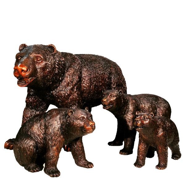 Bear family cubs bronze set sculptures statues quality garden statuary